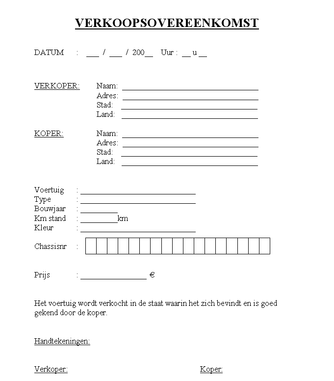 verkoop papieren auto