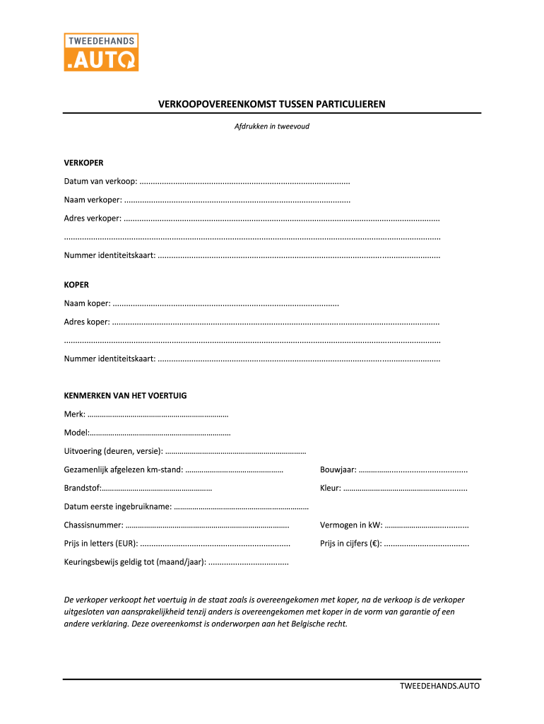 verkoopcontract auto tussen particulieren